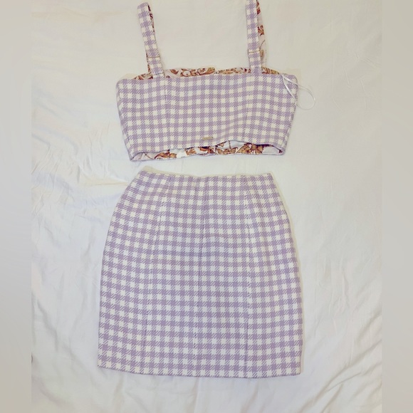 Guess tweed purple/white checkered set. Small top and Xsmall skirt. - Picture 2 of 8
